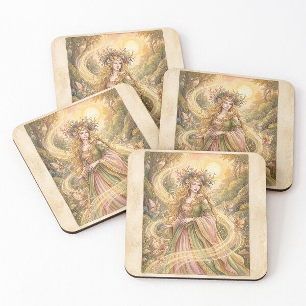 Item preview, Seelie Queen Golden Radiance creature of folklore watercolor artwork illustration designed and sold by Vintage Designs +.