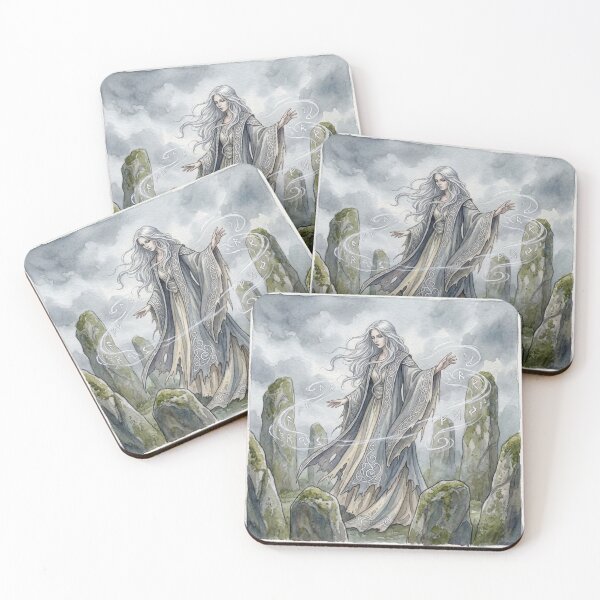 Item preview, Bean Sidhe Stone Circles Mistcreature of folklore watercolor artwork illustration designed and sold by Vintage Designs +.