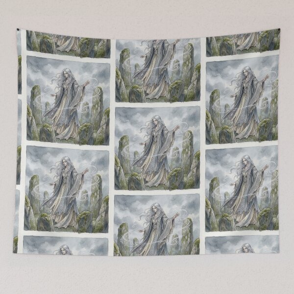 Item preview, Bean Sidhe Stone Circles Mistcreature of folklore watercolor artwork illustration designed and sold by Vintage Designs +.