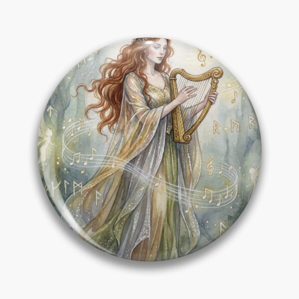 Item preview, Sidhe with a Harp creature of folklore watercolor artwork illustration designed and sold by Vintage Designs +.