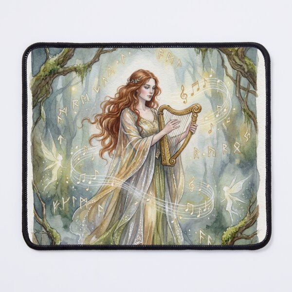 Item preview, Sidhe with a Harp creature of folklore watercolor artwork illustration designed and sold by Vintage Designs +.