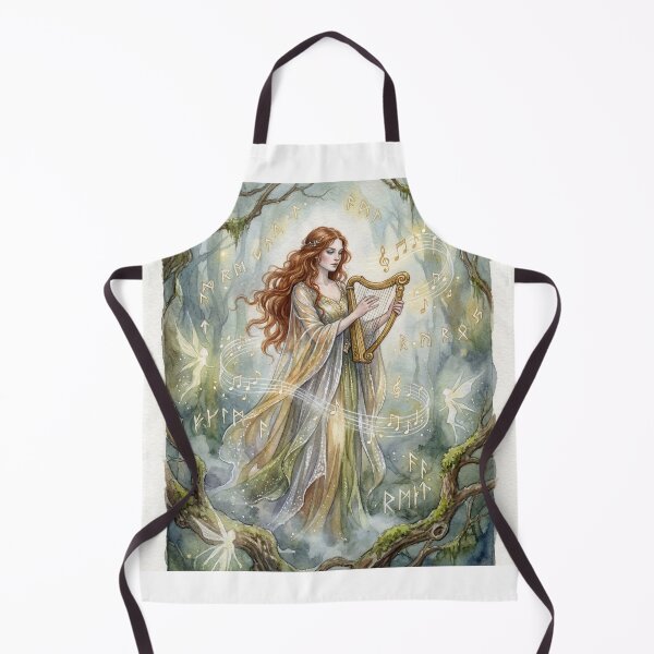 Item preview, Sidhe with a Harp creature of folklore watercolor artwork illustration designed and sold by Vintage Designs +.