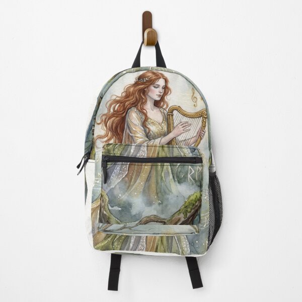 Item preview, Sidhe with a Harp creature of folklore watercolor artwork illustration designed and sold by Vintage Designs +.