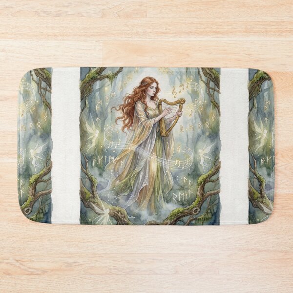 Item preview, Sidhe with a Harp creature of folklore watercolor artwork illustration designed and sold by Vintage Designs +.