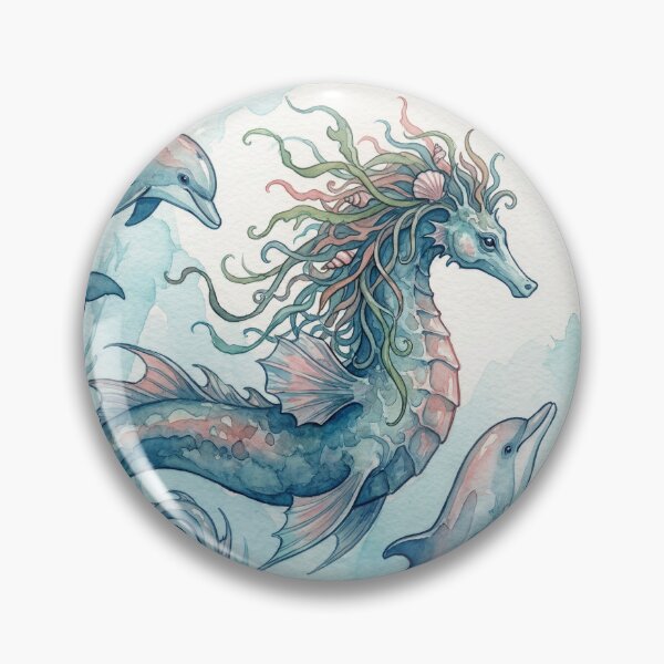 Item preview, Hippocampus creature of folklore watercolor artwork illustration designed and sold by Vintage Designs +.