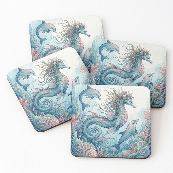 Item preview, Hippocampus creature of folklore watercolor artwork illustration designed and sold by Vintage Designs +.