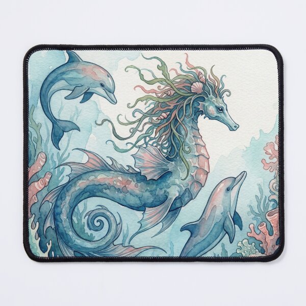 Item preview, Hippocampus creature of folklore watercolor artwork illustration designed and sold by Vintage Designs +.