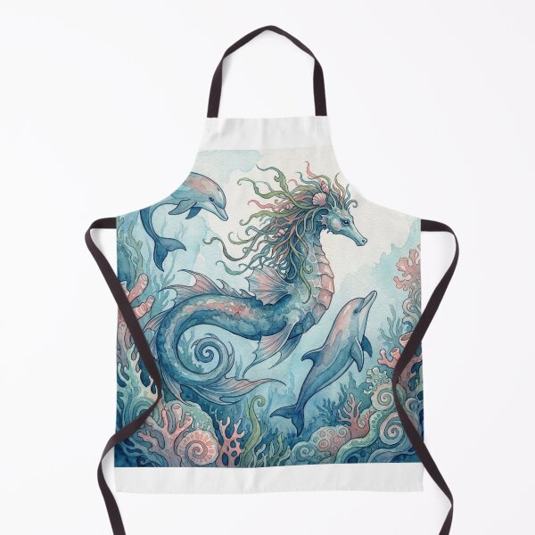 Item preview, Hippocampus creature of folklore watercolor artwork illustration designed and sold by Vintage Designs +.
