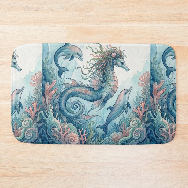 Item preview, Hippocampus creature of folklore watercolor artwork illustration designed and sold by Vintage Designs +.