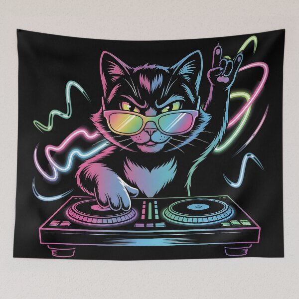 Item preview, Neon DJ Cat – RGB Party Glow Art designed and sold by SoulenCify.