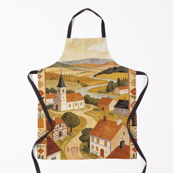 Item preview, Folk Art Village Painting | Cottagecore Farmhouse Scene | Retro Cross Stitch Embroidery Aesthetic designed and sold by Cherrydora.