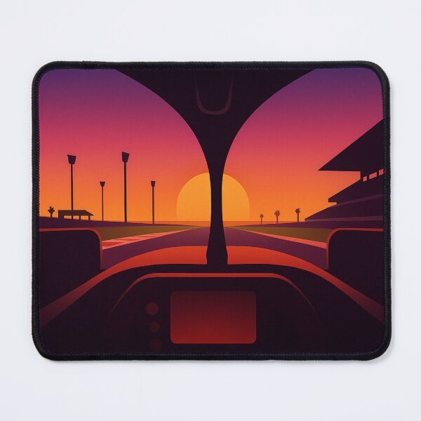 Item preview, F1 Sunset Cockpit View – Minimalist Formula Racing POV Art designed and sold by MuseAI.