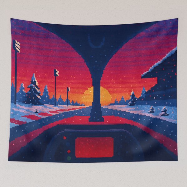 Item preview, Christmas F1 Cockpit Pixel Art – Retro Racing Sunset Winter Wonderland designed and sold by MuseAI.