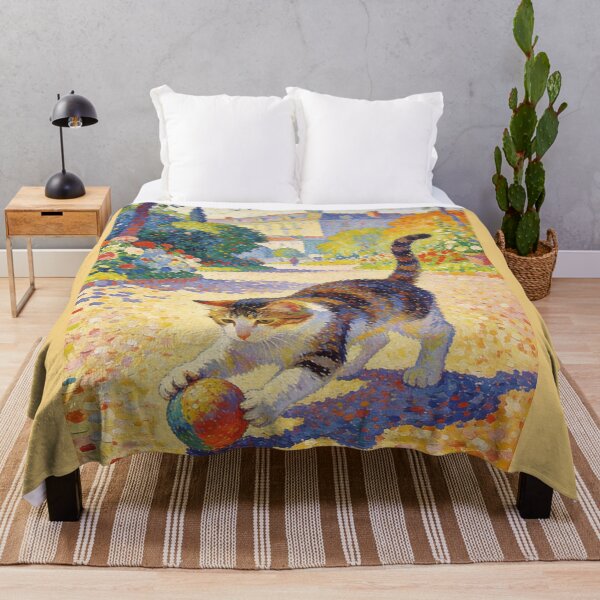 Item preview, Vintage Pointillism Cat Art Print | Vibrant Calico Kitten Playing in Sunny Garden | Neo Impressionism Wall Decor designed and sold by Cherrydora.