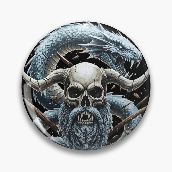 Item preview, Klan Węża Fiordu | Epicki Skull Viking | Mityczny Smok Nordycki | Broda i Róg | Heavy Metal Art designed and sold by Artadria.