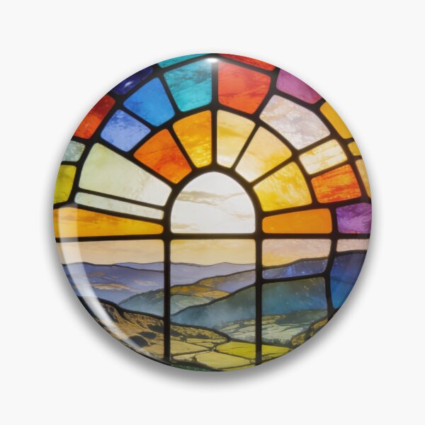 Item preview, Vintage Stained Glass Window Art | Vibrant Sunset Mountain Valley Decal | Maximalist Gothic Aesthetic Decor designed and sold by Cherrydora.