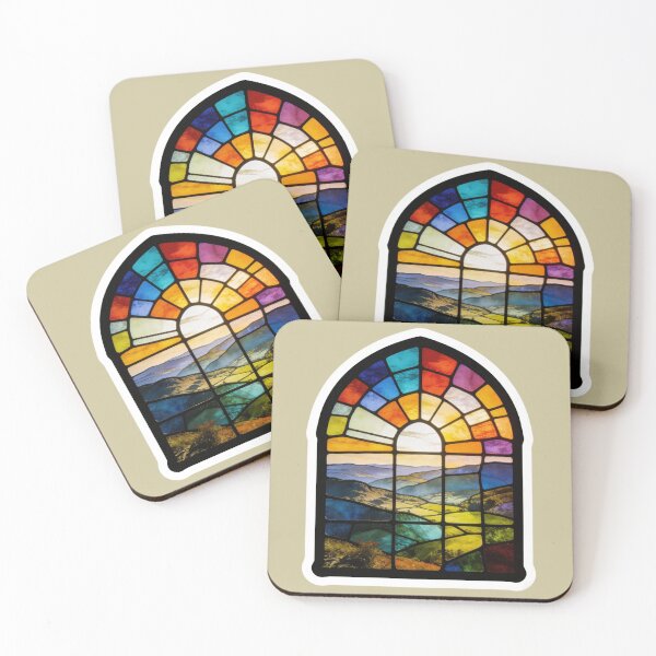 Item preview, Vintage Stained Glass Window Art | Vibrant Sunset Mountain Valley Decal | Maximalist Gothic Aesthetic Decor designed and sold by Cherrydora.