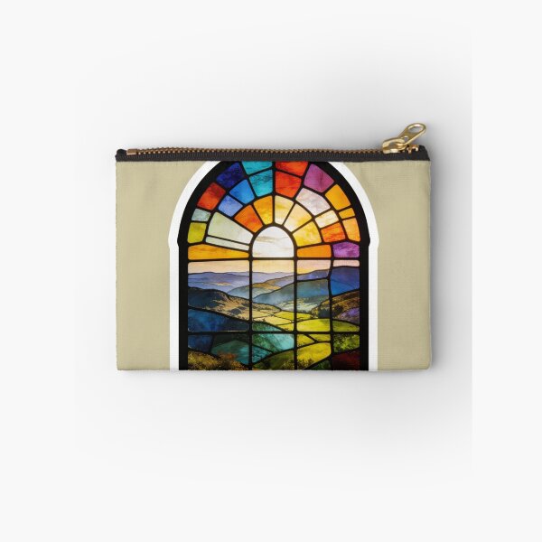 Item preview, Vintage Stained Glass Window Art | Vibrant Sunset Mountain Valley Decal | Maximalist Gothic Aesthetic Decor designed and sold by Cherrydora.