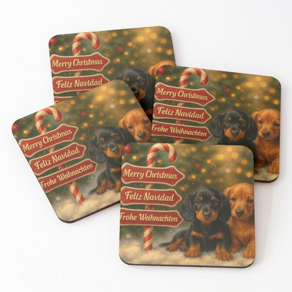 Item preview, Premium Christmas Dachshund Puppies – Gingerbread Sign Holiday Scene designed and sold by GivingJoy.