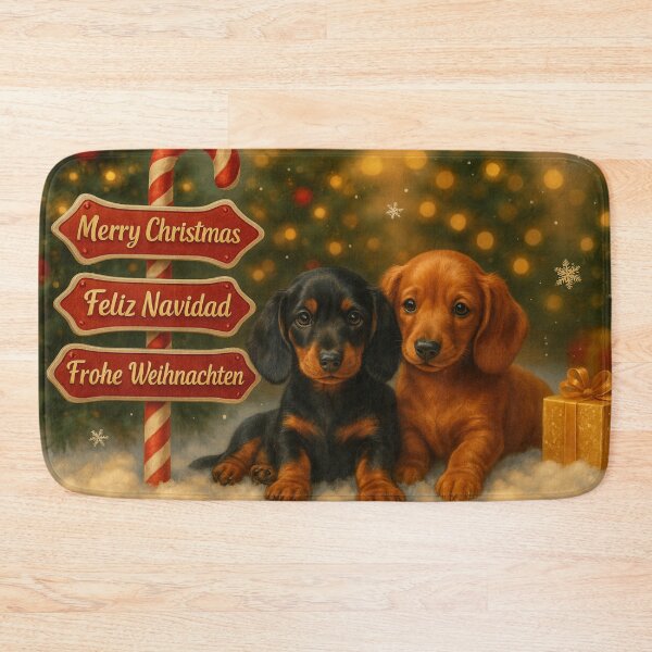 Item preview, Premium Christmas Dachshund Puppies – Gingerbread Sign Holiday Scene designed and sold by GivingJoy.