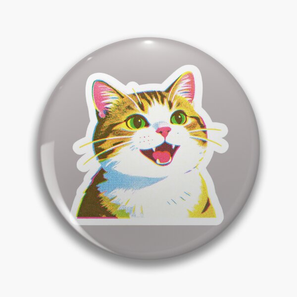 Item preview, Pop Art Smiling Cat Sticker | Halftone CMYK Print Aesthetic | Retro Vintage Happy Tabby Kitten Portrait designed and sold by Cherrydora.