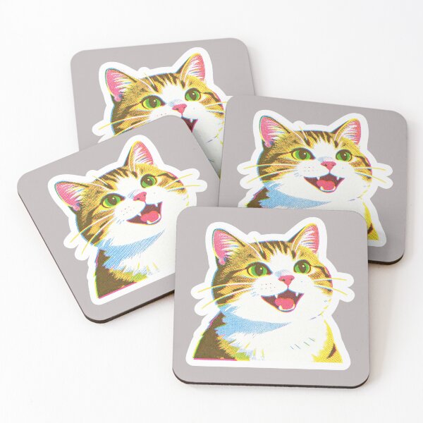 Item preview, Pop Art Smiling Cat Sticker | Halftone CMYK Print Aesthetic | Retro Vintage Happy Tabby Kitten Portrait designed and sold by Cherrydora.