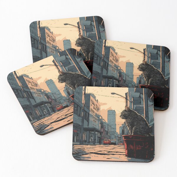 Item preview, Sad stray cat sitting alone on a town street designed and sold by y-a-y.