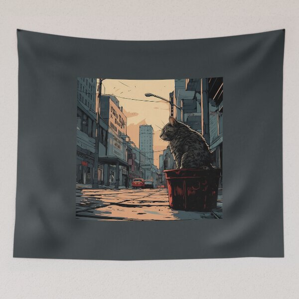 Item preview, Sad stray cat sitting alone on a town street designed and sold by y-a-y.