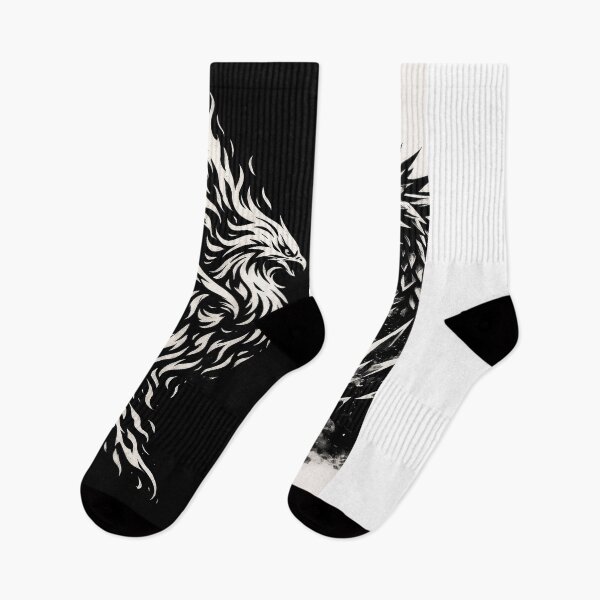 Item preview, Fire Phoenix vs Ice Dragon Rivalry – Fantasy Mythical Creature Art | Black & White High Contrast Design for T-Shirt & Stickers designed and sold by zevorgue.