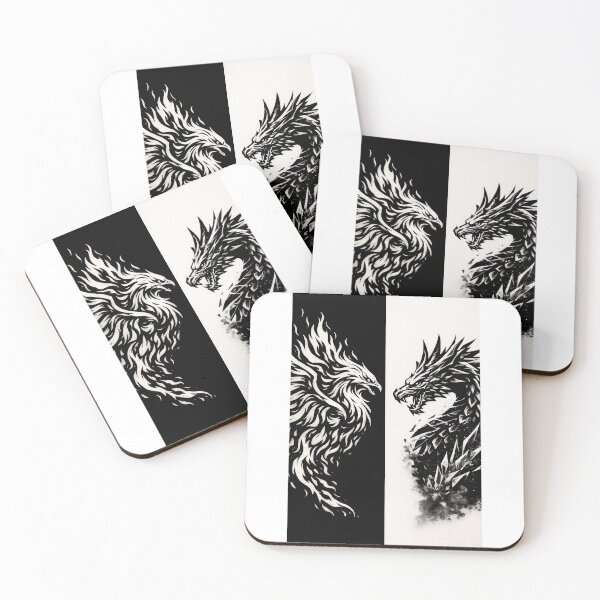 Item preview, Fire Phoenix vs Ice Dragon Rivalry – Fantasy Mythical Creature Art | Black & White High Contrast Design for T-Shirt & Stickers designed and sold by zevorgue.