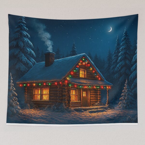 Item preview, Cozy Christmas Cabin in Snow – Winter Holiday Art designed and sold by FUIRY .