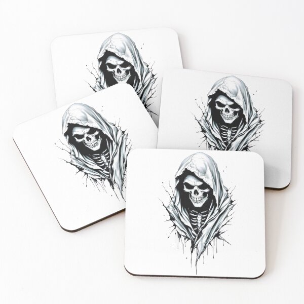 Item preview, White Reaper – Minimal Hooded Skull Art | Clean Gothic Reaper Illustration designed and sold by SkullVibe Collective.