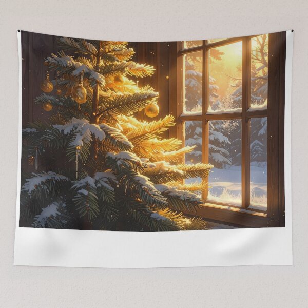 Item preview, "Golden Christmas - Illuminated Tree by the Window" designed and sold by Schoenenwald - Illustrations Uniques et Originales.