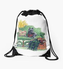 Scottie in the Garden Drawstring Bag