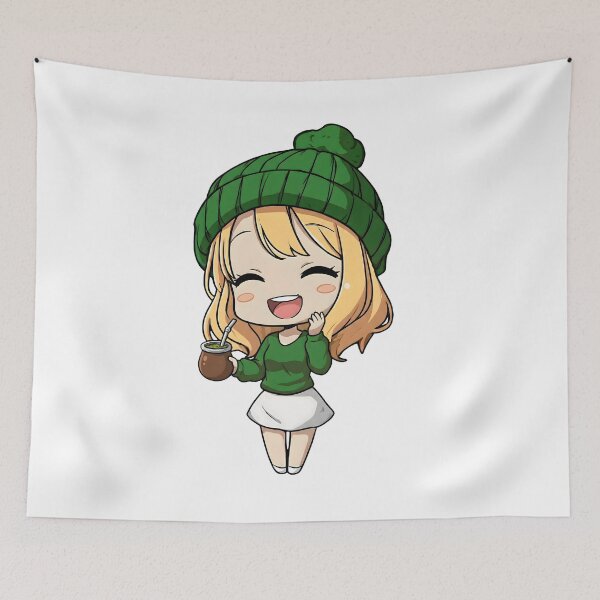 Item preview, Cute Chibi Girl in Green Beanie Drinking Yerba Mate designed and sold by flamini.