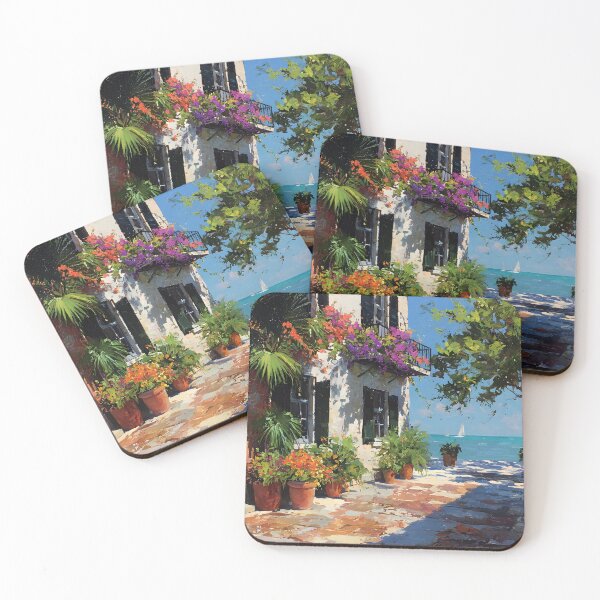 Item preview, Key West Alleyway to Calm Blue Sea with Flowers designed and sold by daila70.