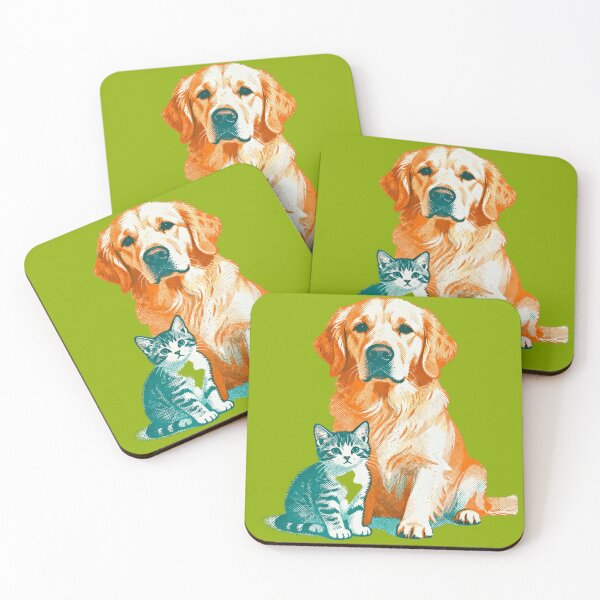 Item preview, Golden Retriever and Cat Art Print | Duotone Retro Pet Portrait | Vintage Halftone Pop Art Poster | Dog Lover Gift designed and sold by Cherrydora.