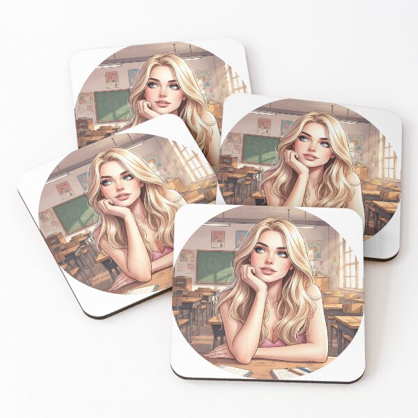 Item preview, Cute Blonnde Girl Thinking in a Classroom designed and sold by GlamourCutieAI.