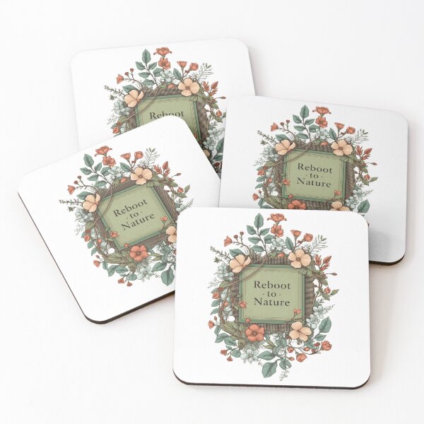 Item preview, Vintage Botanical Floral Wreath with "Reboot to Nature" Text designed and sold by Tucker-Art.