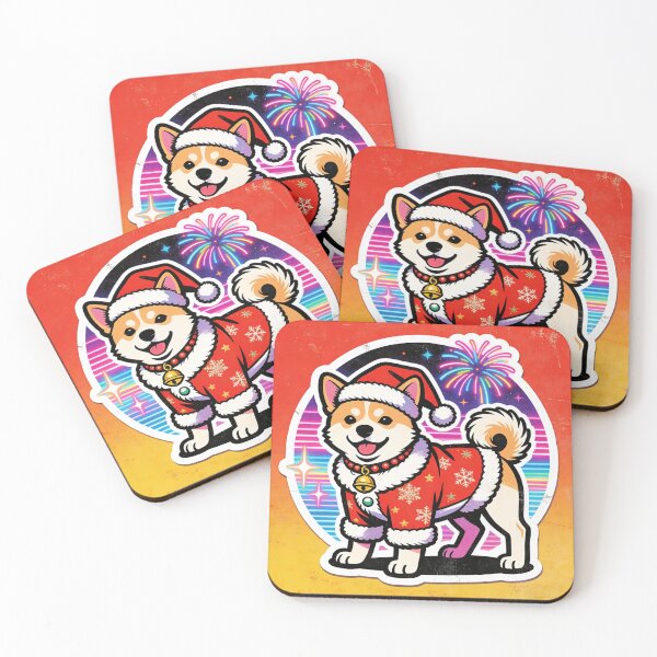 Item preview, Retro Christmas Shiba Inu, Synthwave Neon Dog Art, Funny Santa Puppy Holiday designed and sold by Cherrydora.