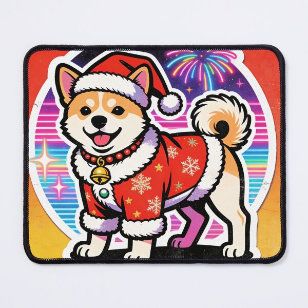 Item preview, Retro Christmas Shiba Inu, Synthwave Neon Dog Art, Funny Santa Puppy Holiday designed and sold by Cherrydora.