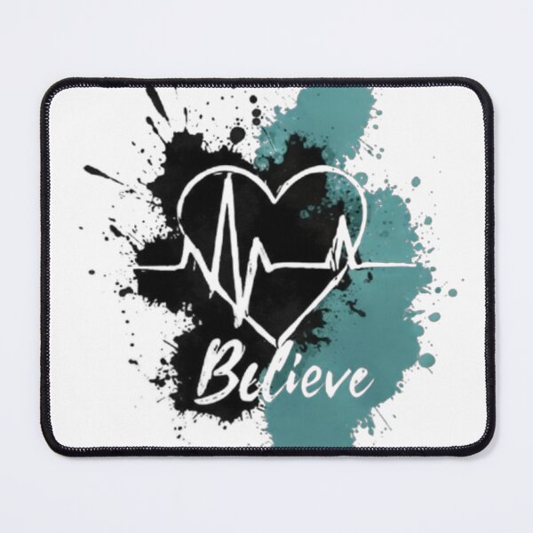 Item preview, Believe Heart ECG Line with Black and Teal Ink Splatter Design designed and sold by Evan-Tees.