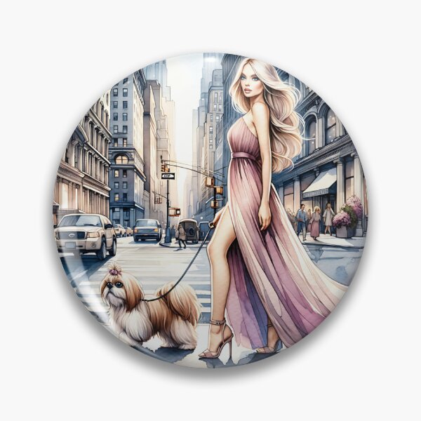 Item preview, Chic Model Walking Her Shih Tzu Dog in the City designed and sold by GlamourCutieAI.