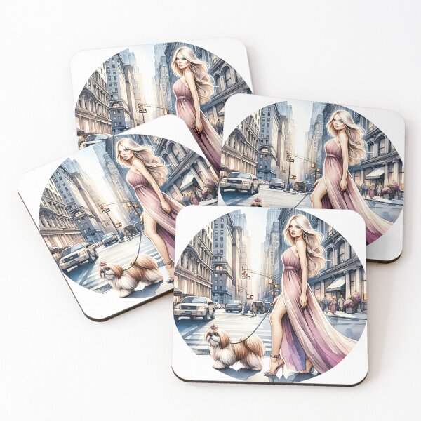 Item preview, Chic Model Walking Her Shih Tzu Dog in the City designed and sold by GlamourCutieAI.