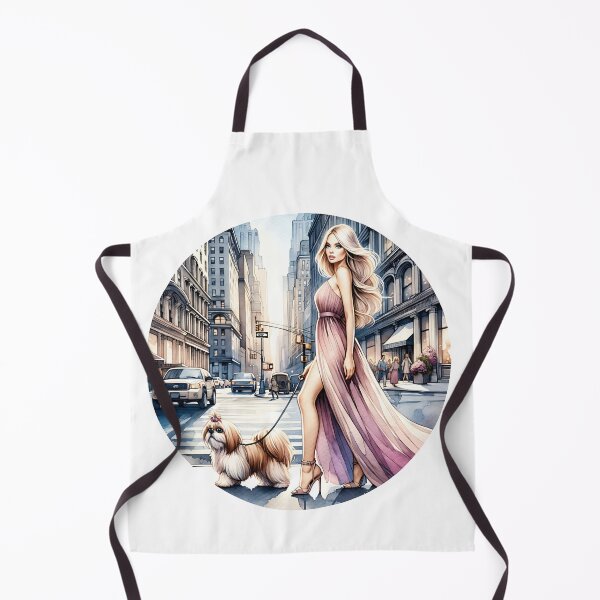 Item preview, Chic Model Walking Her Shih Tzu Dog in the City designed and sold by GlamourCutieAI.
