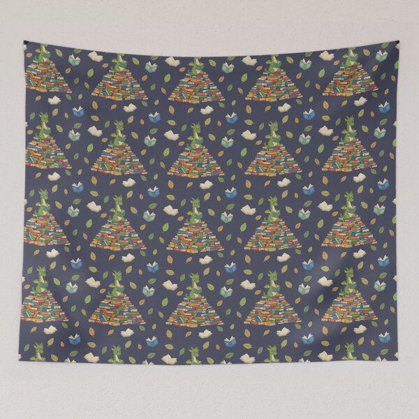 Item preview, Book Dragon Seamless Pattern – Cute Fantasy Reader Design in dark blue designed and sold by WildLakePatterns.