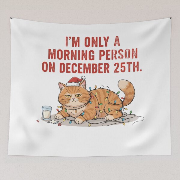 Item preview, Funny Cat Christmas – Morning Person Only Dec 25 designed and sold by Paw Print Play.