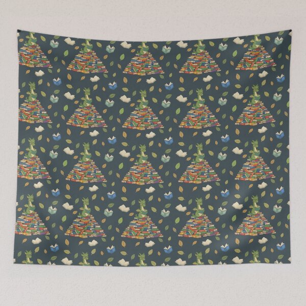 Item preview, Book Dragon Seamless Pattern – Cute Fantasy Reader Design in dark green designed and sold by WildLakePatterns.