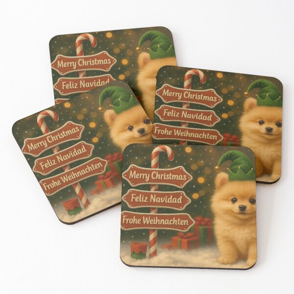 Item preview, Premium Christmas Pomeranian Puppy – Elf Hat & Gingerbread Sign designed and sold by GivingJoy.