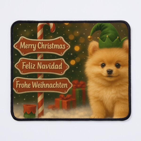 Item preview, Premium Christmas Pomeranian Puppy – Elf Hat & Gingerbread Sign designed and sold by GivingJoy.